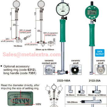 INSIZE Bore Gages 2322-450A (Anvil 2 Point & 3 point) Accuracy; ±0.015mm, Range; ⌀18-450mm - Image 9