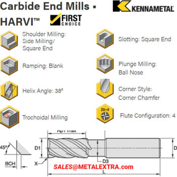 KENNAMETAL Carbide End Mills HARVI I Asheboro Series UADE ø6mm – ø25mm 52 HRC - Image 4