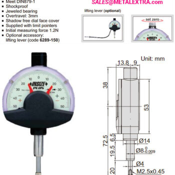 Alternative view of INSIZE Dial Comparator 2881-01 DIN879-1 0,01mm, Grad 0,001mm