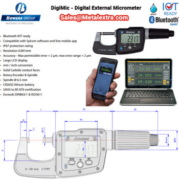 BOWERS Micrometer DigiMic (Bluetooth, Carbide Anvil Ø6.5mm) IP67, Range; Ø25-100mm - Image 9