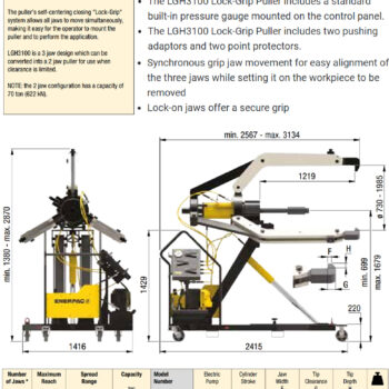 ENERPAC Hydraulic Lock-Grip Puller Set LGH3100E (3 Jaw capacity range; ≤931 kN) Jaw Spread; 730mm - 1985mm - Image 7