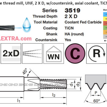 Alternative view of GUHRING Carbide Thread Mill UNF Through Coolant 2 X D TiCN TMCSP 4.8mm - 9.95mm 3519