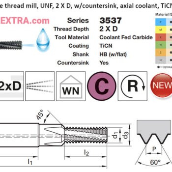 Alternative view of GUHRING Carbide Thread Mill UNF Through Coolant  2 X D Weldon Shank TiCN TMCSP 3537