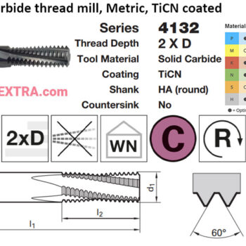 Alternative view of GUHRING Thread Milling Cutter METRIC 2 X D Taper Shank TiCN TMSP 4133