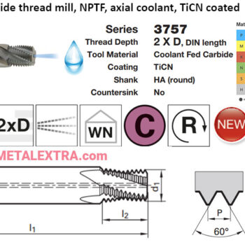 Alternative view of GUHRING Thread Milling Cutter NPTF Through Coolant 2 X D TiCN TMSP 3757