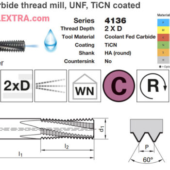 Alternative view of GUHRING Thread Milling Cutter UNF Through Coolant 2 X D TiCN TMSP 4136