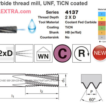Alternative view of GUHRING Thread Milling Cutter UNF Through Coolant 2 X D Weldon Shank TiCN TMSP 4137