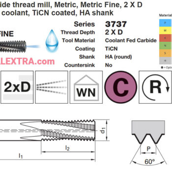 Alternative view of GUHRING Thread Milling Cutter METRIC Through Coolant 2 X D TiCN TMSP M 6 - M20 3737