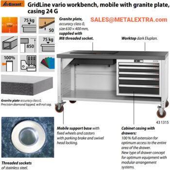 Alternative view of GARANT GRIDLINE Vario Workbench Eluplan Worktop with Granite Plate 1500 431310