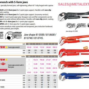 Alternative view of HOLEX Corner Pipe Wrench S-form Jaws, offset 45°, 810500, Ø43mm – Ø195mm.