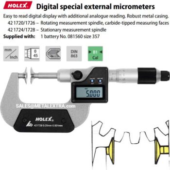 Alternative view of HOLEX Digital external micrometer with disc anvils 0-25mm 421728