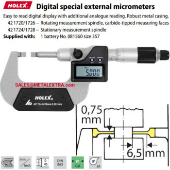 HOLEX Digital external micrometer with  groove Flat-tip 0-25mm 421724 - Image 3