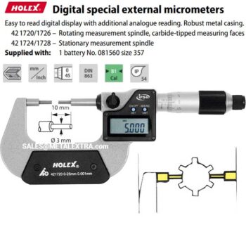HOLEX Digital external micrometer with offset measuring faces 0-25mm 421720 - Image 2