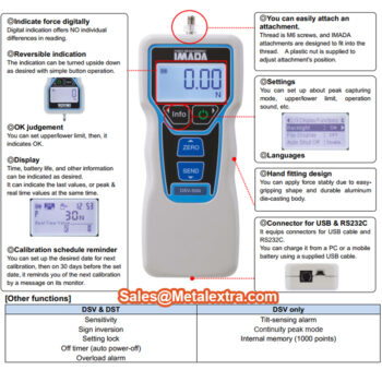 IMADA Force Gauge Digital DSV Tilt Sensor Alarm + Continuous Mode (Res: 0.01 Ncm/0.001 Nm/0.01 Nm, Sampling 2000Hz) Range: 2N to 1000N - Image 4