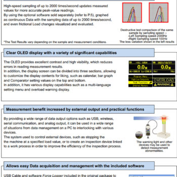 IMADA Force Gauge Digital ZTA High Load series (Res: 1N (0.1kgf), Sampling 2000Hz) Range: 2500N to 5000N, Mini USB Out - Image 6