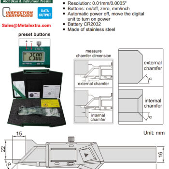 INSIZE Digital Chamfer Gauge 1180 (Res; 0.01mm, Angle 30° 45° 90°) Range; 0-.39"/0-10mm - Image 4