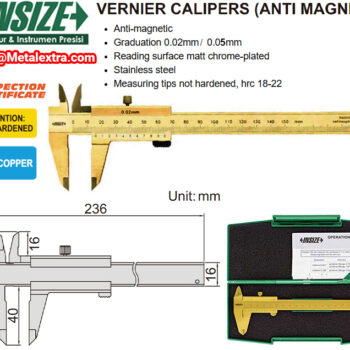 INSIZE Copper Vernier Caliper 1224 (Resolution; 0.05mm/0.02mm) Range;150mm - 300mm - Image 3