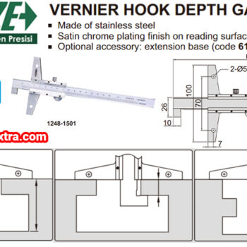 Alternative view of INSIZE Vernier Depth Gauge with hook 1248 (Graduation; 0.02mm/0.05mm) Accuracy; ±50μm, Range; ≤Ø150mm - Ø300mm