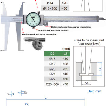 INSIZE Internal Groove Dial Caliper 1376 (Shockproof, Res; 0.02mm) Range; 150mm - 200mm - Image 3