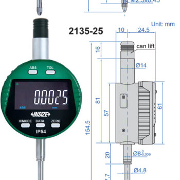 INSIZE High Precision Test Indicator 2135 RECHARGEABLE (IP54, Bluetooth, TIR, Res; 0.0005mm) Range; 12.7mm - 50.8mm - Image 4