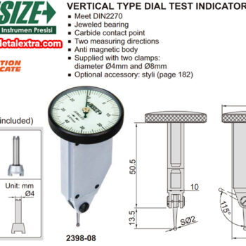 INSIZE Dial Lever Vertical Gauge 2398-08 (0-40-0, DIN2270, Grad 0.01mm) Accuracy 13μm, Range: 0.8mm - Image 3
