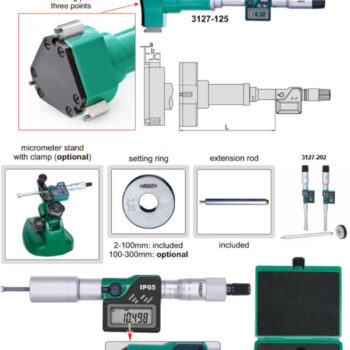 INSIZE Internal Micrometer 3127-5 (DIN863-4, 2-Points) IP65 Waterproof, Range; Ø4mm - Ø5mm / Ø0.16 Inch  - Ø0.20 Inch - Image 4