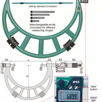 Alternative view of INSIZE Digital Micrometer 3506-400A with Interchangeable Anvil (DIN 863, Grad: 0.01mm) Waterproof IP 65, Range; Ø100mm -  Ø1000mm