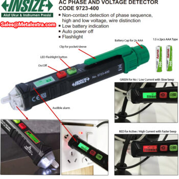 INSIZE AC Phase Voltage Tester Pen 9723-400 (Category CAT III-1000V) AC Range; 12V ~ 1000V dan 48V ~ 1000V - Image 4