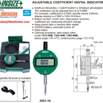 INSIZE Adjustable Coefficient Digital Test Indicator 2501 (Cable output, Resolution 0.01mm), Accuracy 20μm, Range 12.7mm / 0.5 Inch - Image 4