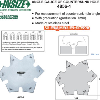 Alternative view of INSIZE Angle Gauge of Countersunk 4856-1 (Angle Countersunk Gauge) Accuracy; ±0.5°, Range;  60°, 80°, 100°, 110°, 120°.