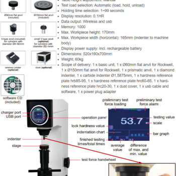 INSIZE Automatic Rockwell Hardness Tester ISH-MRD200 (Digital, Standard; ISO 6508) Range: 98N - 1471N - Image 4