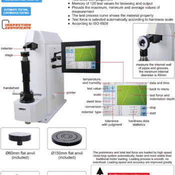 INSIZE Automatic Rockwell/Superficial Rockwell Hardness Tester ISHR-T600 (Dolphin Nose) 147.1N - 1471N for standard: BSEN 6508, ISO 6508, ASTM E18 - Image 5