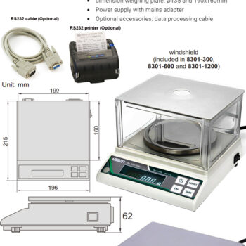 INSIZE Electronic Balance Scale 8301 (RS232 Output, Resolution; 0.01g) Range; 0.2g - 300g - 6000g - Image 3