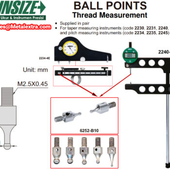 Alternative view of INSIZE Ball Point Tip Set 6252 (Thread Anvil For Screw Pitch Gauge & Universal Gauge M2.5 x 0.45) Accuracy; ±5μm, Pitch Range; ⌀1.829mm - ⌀2.210mm