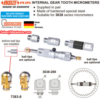 INSIZE Ball Tip 7383 (Carbide Steel Anvil For Gear Tooth 3638 Micrometer) Accuracy; ±0.005mm, Range; ⌀1mm - ⌀16mm - Image 4