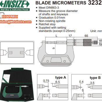 INSIZE Blade Micrometer 3232 (DIN 863-3, Graduation: 0.01mm) Accuracy; ±4μm, Range; ≤Ø25mm - ≤Ø300mm - Image 6