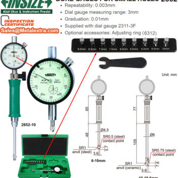 INSIZE Dial Bore Gauge 2852 For Small Holes (Grad: 0.01mm) Accuracy; +/-0.012mm, Range; ≤Ø6mm - Ø18.5mm - Image 3