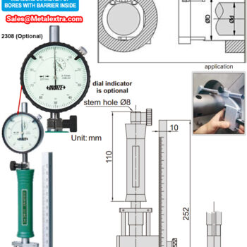 Alternative view of INSIZE Bore Gage 2348-210 Barrier Inside (4-Point Carbide Anvil) Accuracy: ±18μm, Range: ⌀40mm - ⌀210mm, Barrier;  ≤⌀50mm