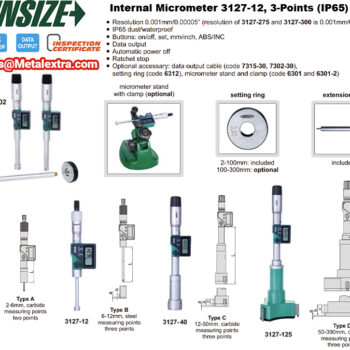 INSIZE Bore Micrometer 3127-12, 3-Points (Data out, DIN863-4) Water Resistant IP65, Range; Ø10mm - Ø12mm / Ø0.39 Inch - Ø0.47 Inch - Image 4