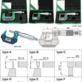 INSIZE Cylindrical Anvil Tube Micrometer 3261 (Graduation: 0.01mm, Feed 1mm/turn) Accuracy; ±6μm, Range;  ⌀25mm - 50mm - Image 11
