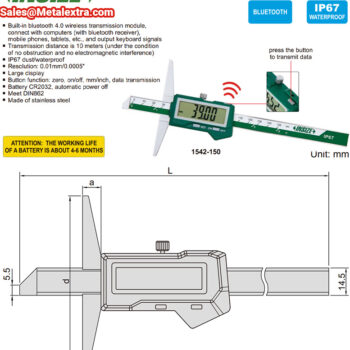 INSIZE Depth Gauge 1542, Bluetooth, DIN862, IP67, Res 0.01, Ø150mm-200mm-300mm - Image 3