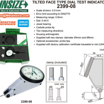 INSIZE Dial Lever Gauge 2399-08 Tilted Face (DIN2270, 0-40-0, Grad 0.01mm) Accuracy 13μm, Range: 0.8mm - Image 7