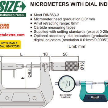 INSIZE Dial Micrometer 3331 with Interchangeable Test Indicator, Graduation: 0.01mm, Range; Ø25mm -  Ø175mm - Image 6