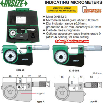 INSIZE Dial Micrometer 3332 (DIN863-3, Graduation; 0.001mm) Range; ⌀25mm - ⌀100mm - Image 7