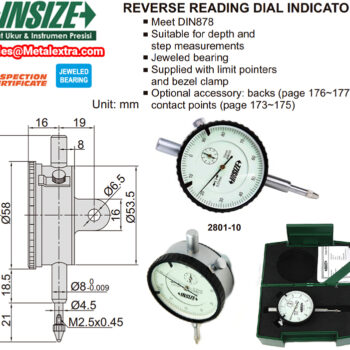 INSIZE Dial Test Indicator 2801 Reverse Reading (DIN 878, Resolution; 0.01mm) Accuracy 17µm, Range; 10mm - Image 5