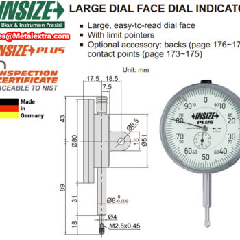 Alternative view of INSIZE Dial Test Indicator 2888 Large Face (Resolution 0.01mm) Accuracy 17μm, Range: 10mm