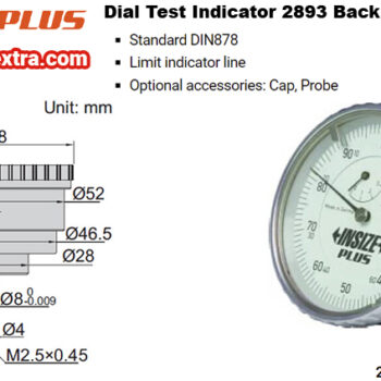Alternative view of INSIZE Dial Test Indicator 2893 Back Plunger DIN 878 (Resolution 0.01mm) Accuracy 15μm, Range: 3mm