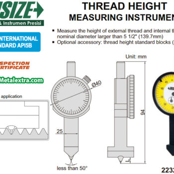 Alternative view of INSIZE Dial Thread Height Gauge 2232-35 (API 5B Standard, Res; 0.01mm) Tip Angle; 50°, Accuracy; 0.02mm. Range; ≤3.5mm / ≤1/4 Inch
