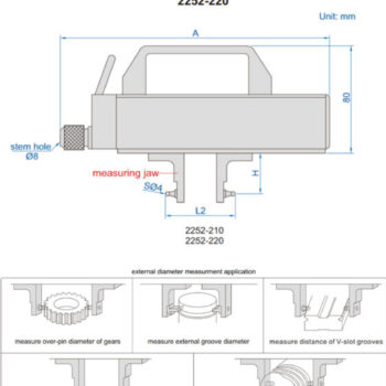 INSIZE Internal Diameter Comparison Gauge 2252 (Dial/Digital Indicator Ø8mm) Accuracy; ±5µm, Range; 20-200mm - Image 2