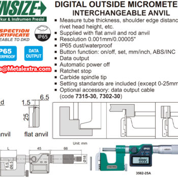 Alternative view of INSIZE Digital Interchangeable Anvil Micrometer 3562 (Data Cable, Graduation: 0.001mm) Accuracy; ±4µm, Range; ≤Ø25mm -  Ø50mm